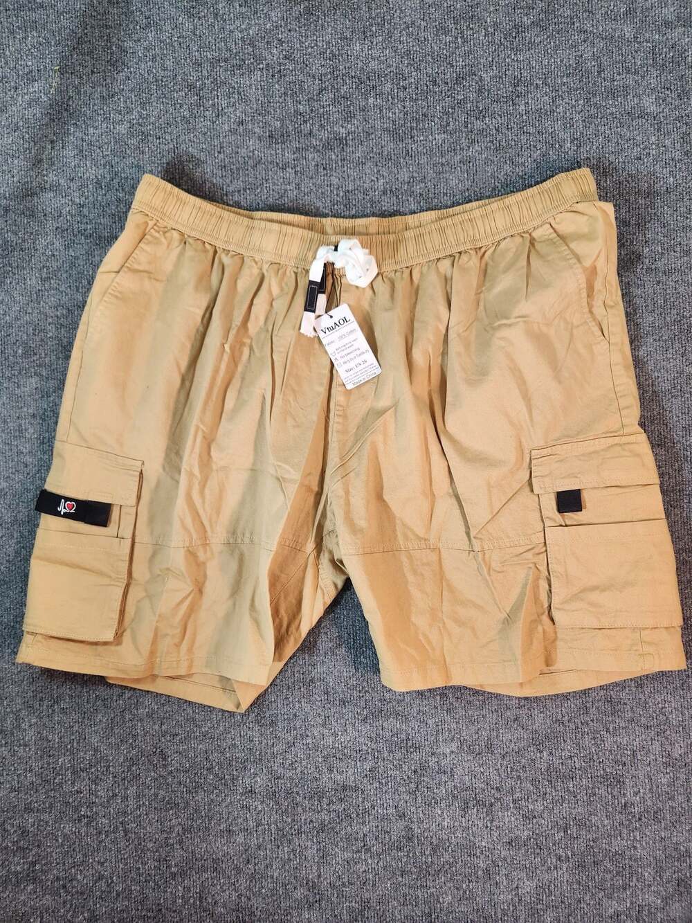 VtuAOL Men's 100% Cotton Elastic Waist Cargo Shorts with Pockets - Khaki